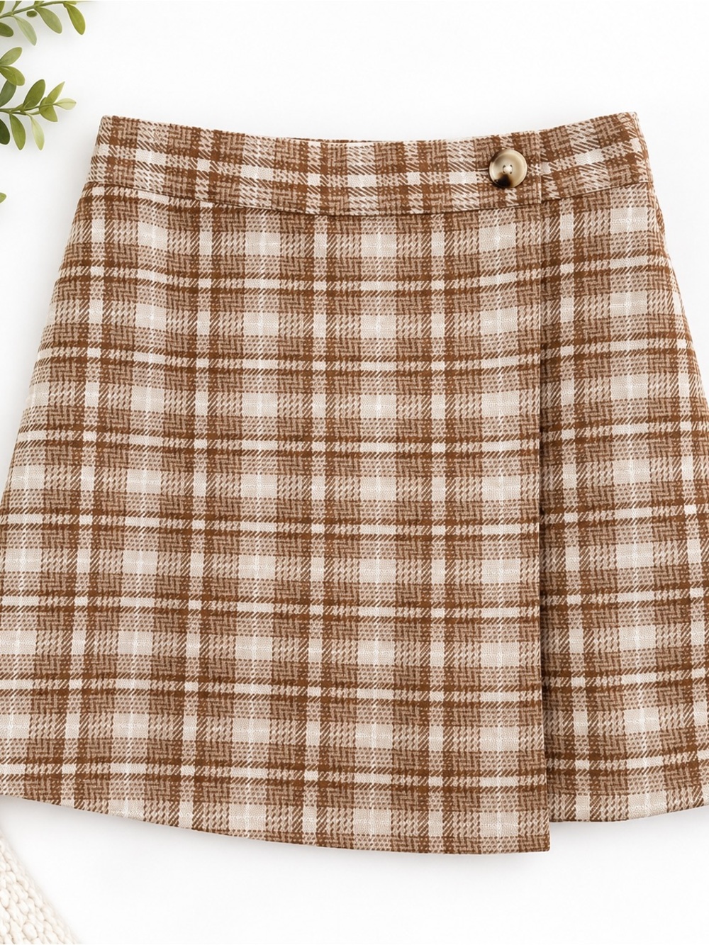 Paisley Lane Brown Cream Plaid Mini Skirt Size 10
